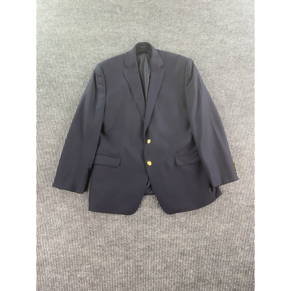 Ralph Lauren Blazer 44 R Navy Wool Gold Button Logo University Premium Sport LRL